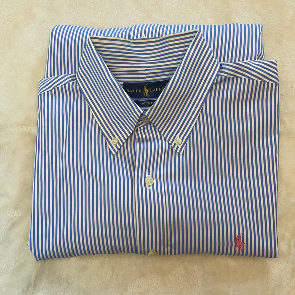 Ralph Lauren Custom Fit Blue Stripe Shirt M